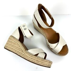 Franco Sarto Carlotta Espadrille Wedge Sandals Heels White Snake Embossed Sz 9.5